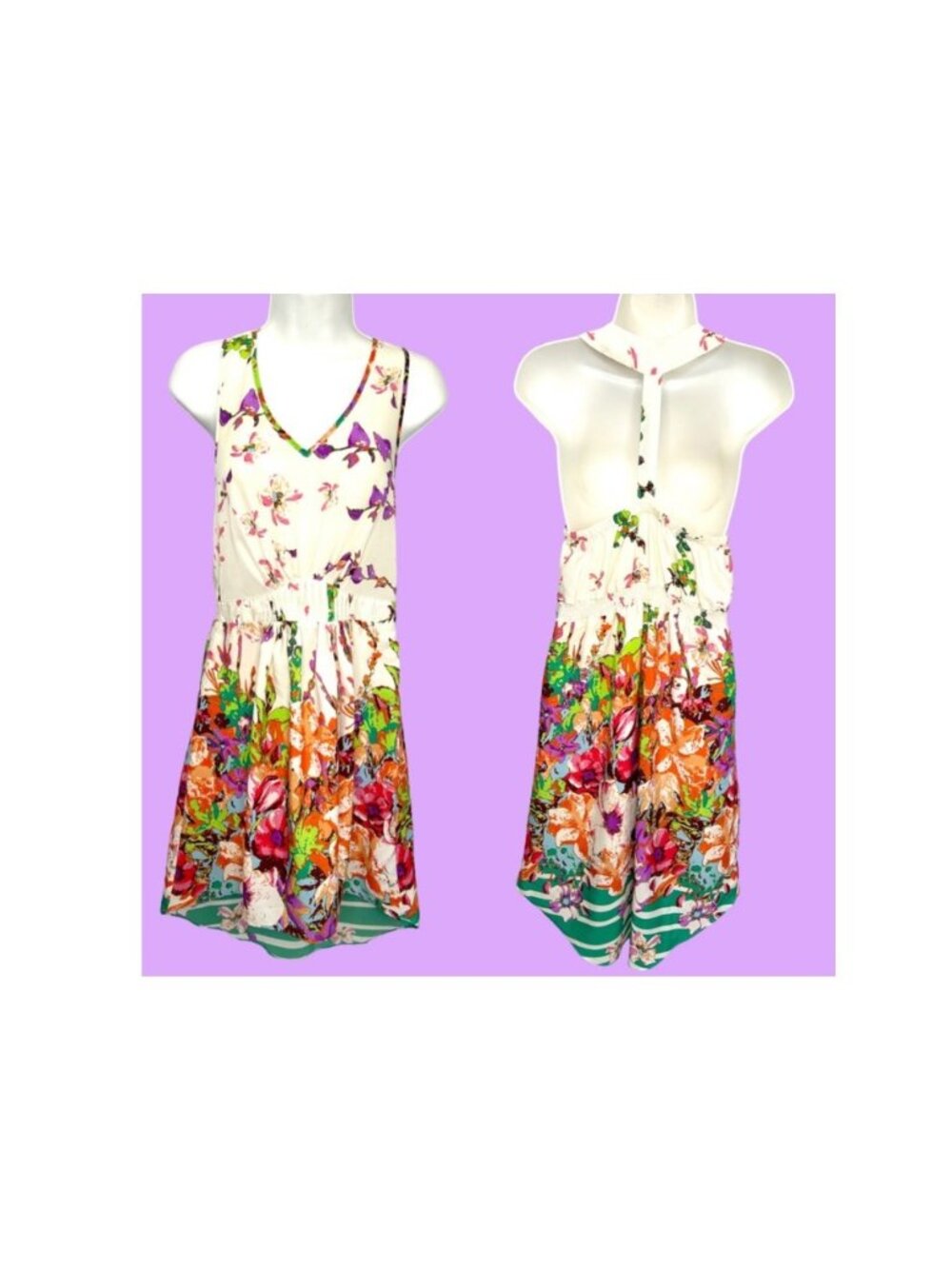 ARYN K FLORAL SEMI OPEN BACK HI LO DRESS - SMALL